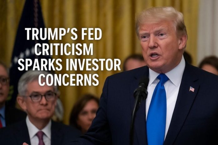 <div>
<div style="margin-bottom:20px;"></div>
<h1>Trump’s Fed Criticism Sparks Investor Concerns</h1>
<p>The recent spotlight on <strong>Trump’s Fed Criticism</strong> has sparked unease among investors and financial analysts alike. President Donald Trump’s repeated public attacks on Federal Reserve Chair Jerome Powell have amplified concerns over the central bank’s independence. As a result, markets have reacted with volatility, and investor sentiment has taken a noticeable hit.</p>
<h2>Market Reactions to Political Pressure</h2>
<p>Wall Street’s response to <strong>Trump’s Fed Criticism</strong> was swift. Major stock indices, including the S&P 500 and Nasdaq, posted losses amid uncertainty over future monetary policy decisions. Investors fear that political attempts to sway the Federal Reserve’s agenda may undermine its objectivity. If monetary policy is dictated by short-term political goals rather than long-term economic data, the implications could be severe for inflation, interest rates, and overall economic health.</p>
<h2>Why Federal Reserve Independence Matters</h2>
<p>One of the cornerstones of a stable economy is a politically neutral central bank. <strong>Trump’s Fed Criticism</strong> has called that neutrality into question. The Federal Reserve must be able to act without external pressure to maintain credibility in the eyes of global markets. Political interference could compromise its ability to control inflation or manage unemployment rates effectively.</p>
<h2>Investor Sentiment and Future Outlook</h2>
<p>Investor confidence remains fragile. Many market participants have shifted assets into safer investments such as gold and U.S. treasuries, seeking shelter from potential turmoil. Economic advisors stress the importance of maintaining clear, data-driven policy guidance, especially as the U.S. navigates ongoing trade issues and inflation concerns.</p>
<p>In the coming weeks, the Federal Reserve’s actions will be closely watched. Should <strong>Trump’s Fed Criticism</strong> intensify, it could further erode market stability and investor trust in U.S. monetary policy.</p>
<p><a href="https://finance.yahoo.com/news/analysis-investors-fear-trumps-attacks-100313555.html" target="_blank" rel="noopener noreferrer">Source: Yahoo Finance</a></p>
<p> </p>
<p>The post <a rel="nofollow" href="https://www.financebrokerage.com/trumps-fed-criticism-sparks-investor-concerns/">Trump’s Fed Criticism Sparks Investor Concerns</a> appeared first on <a rel="nofollow" href="https://www.financebrokerage.com/">FinanceBrokerage</a>.</p>
</div>
<br>